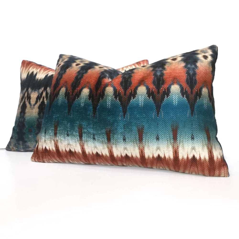 Meza Southwest Blue Rust Cream Velveteen Pillow Sham Cushion Cover 16x16 18x18 20x20 22x22 24x24 26x26 28x28
