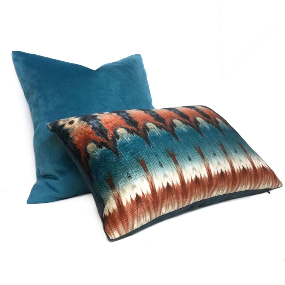 Meza Southwest Blue Rust Cream Velveteen Lumbar Pillow 12x18 12x20 12x24 14x20 16x26