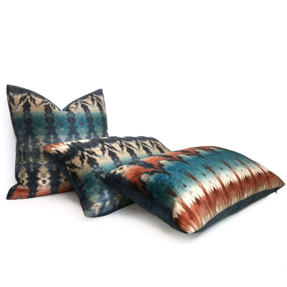 Meza Southwest Blue Rust Cream Velveteen Pillow Case Euro Sham 24x24 26x26 28x28