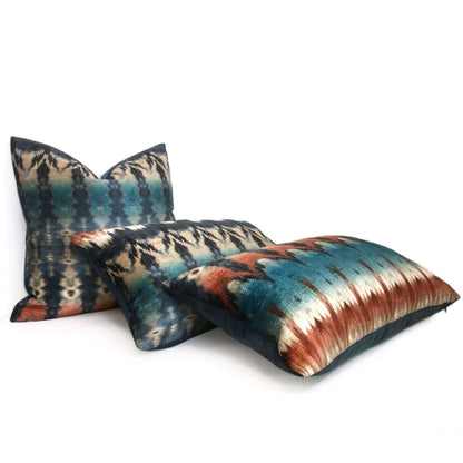 Meza Southwest Blue Rust Cream Velveteen Pillow Case Euro Sham 24x24 26x26 28x28