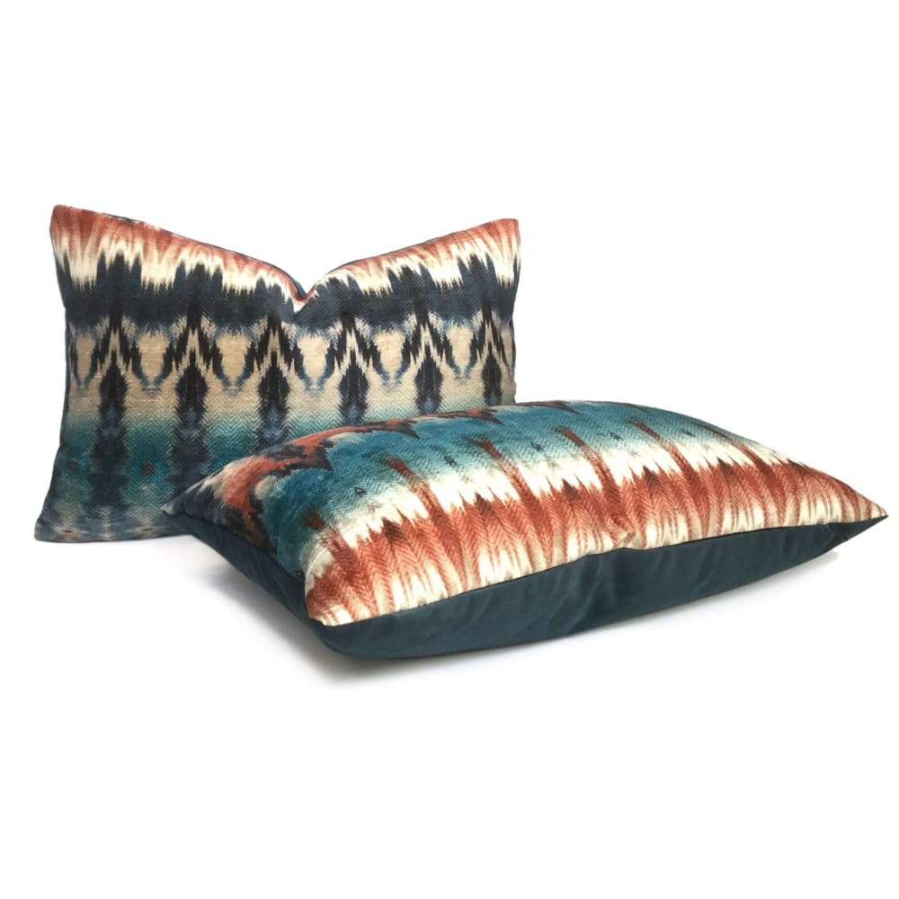 Meza Southwest Blue Rust Cream Velveteen Pillow Cover Cushion Pillow Case Euro Sham 16x16 18x18 20x20 22x22 24x24 26x26 28x28 Lumbar Pillow 12x18 12x20 12x24 14x20 16x26 by Aloriam