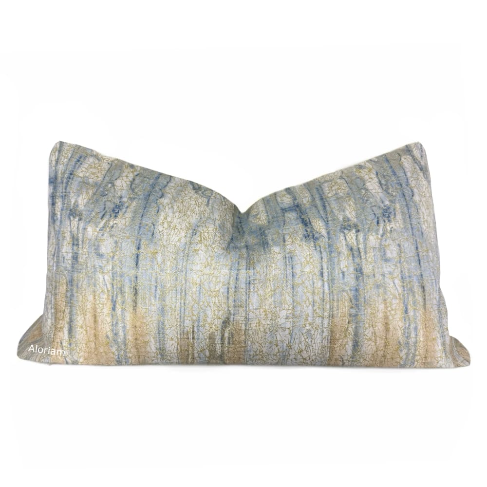(CLEARANCE) Sitka Blue Cream Gold Abstract Linen Pillow Cover - Fits 14x26 insert (13x25 cover) / Pattern on 1 side - Aloriam