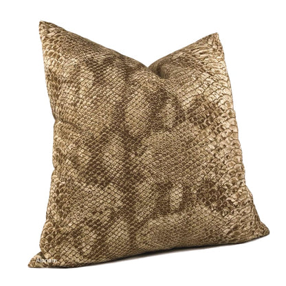 (CLEARANCE) Tan Brown Faux Snakeskin Reptile Cotton Print Pillow Cover - Aloriam