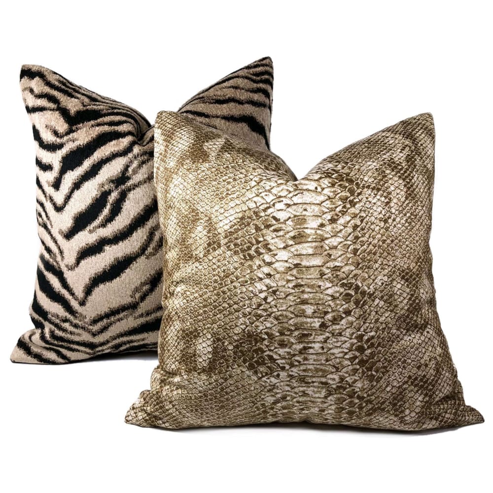 Tan Brown Faux Snakeskin Reptile Cotton Print Pillow Sham