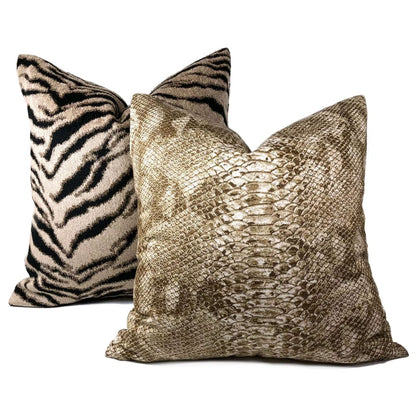 Tan Brown Faux Snakeskin Reptile Cotton Print Pillow Sham