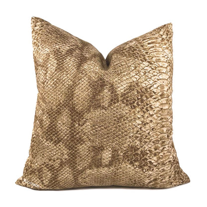 (CLEARANCE) Tan Brown Faux Snakeskin Reptile Cotton Print Pillow Cover - Aloriam