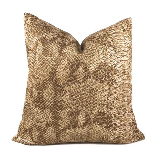 (CLEARANCE) Tan Brown Faux Snakeskin Reptile Cotton Print Pillow Cover - Aloriam