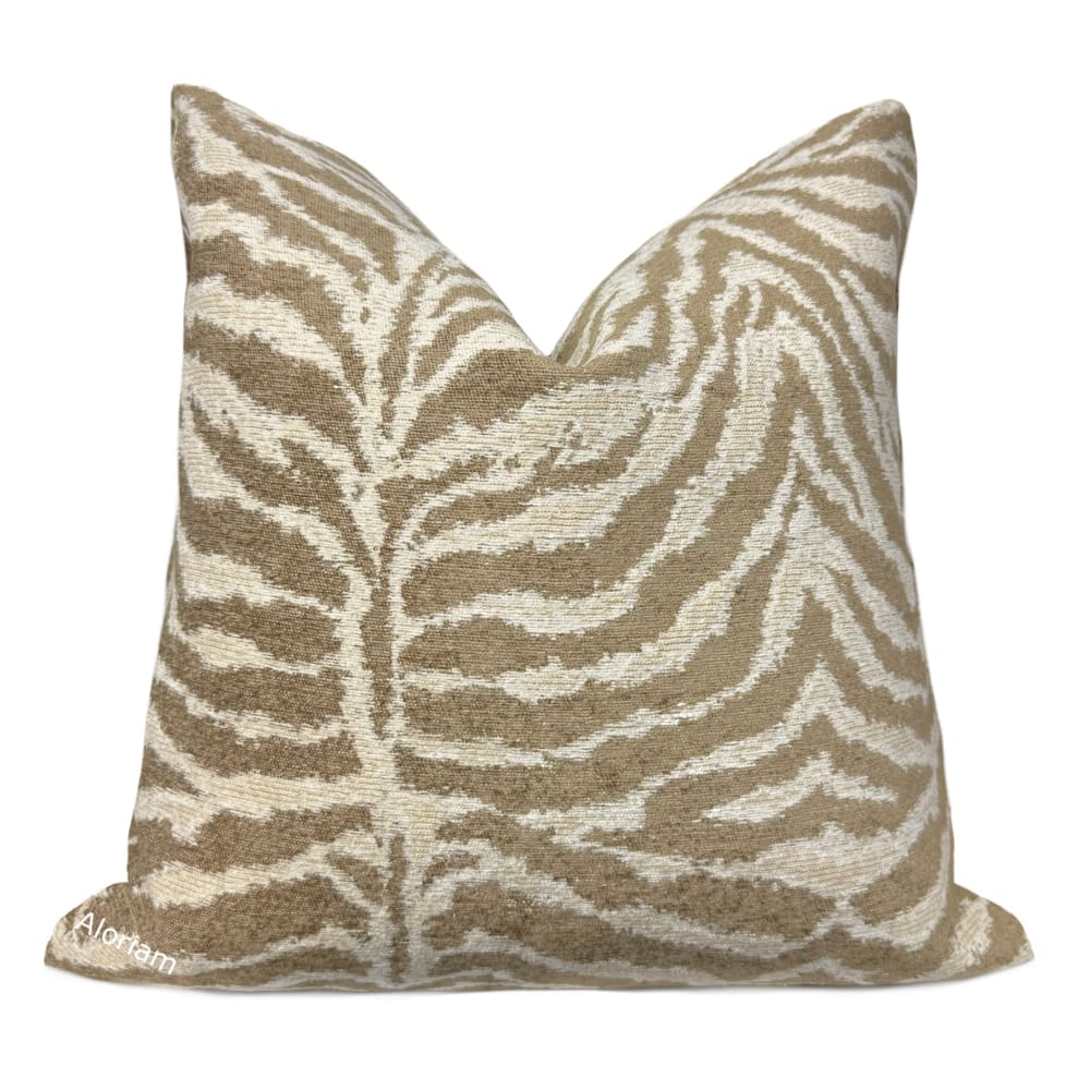 Cream & Sand Tiger Animal Stripe Pattern Chenille Pillow Cover - Aloriam