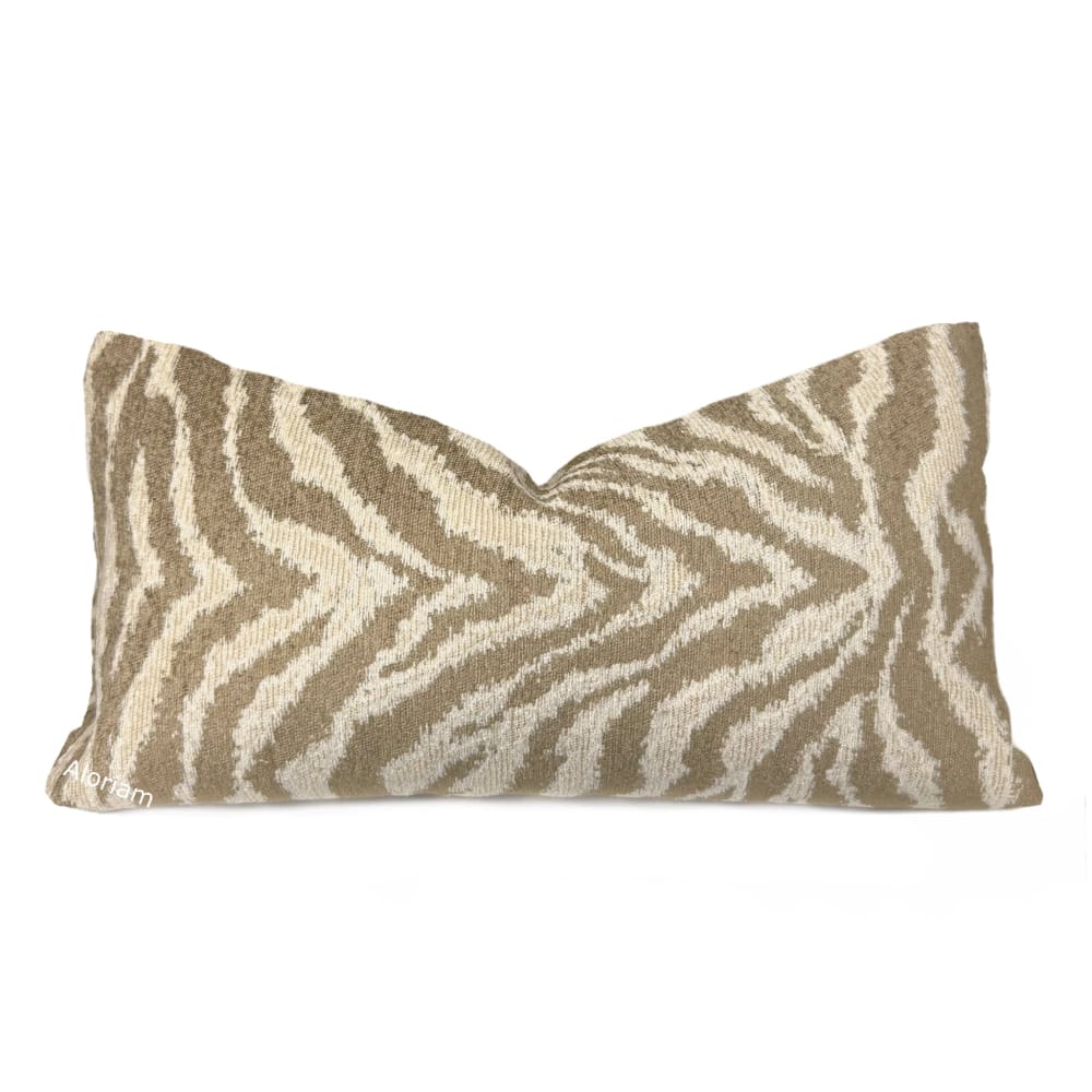 Cream & Sand Tiger Animal Stripe Pattern Chenille Pillow Cover - Aloriam