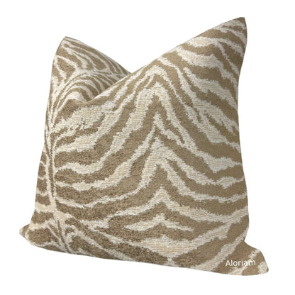 Cream & Sand Tiger Animal Stripe Pattern Chenille Pillow Cover - Aloriam