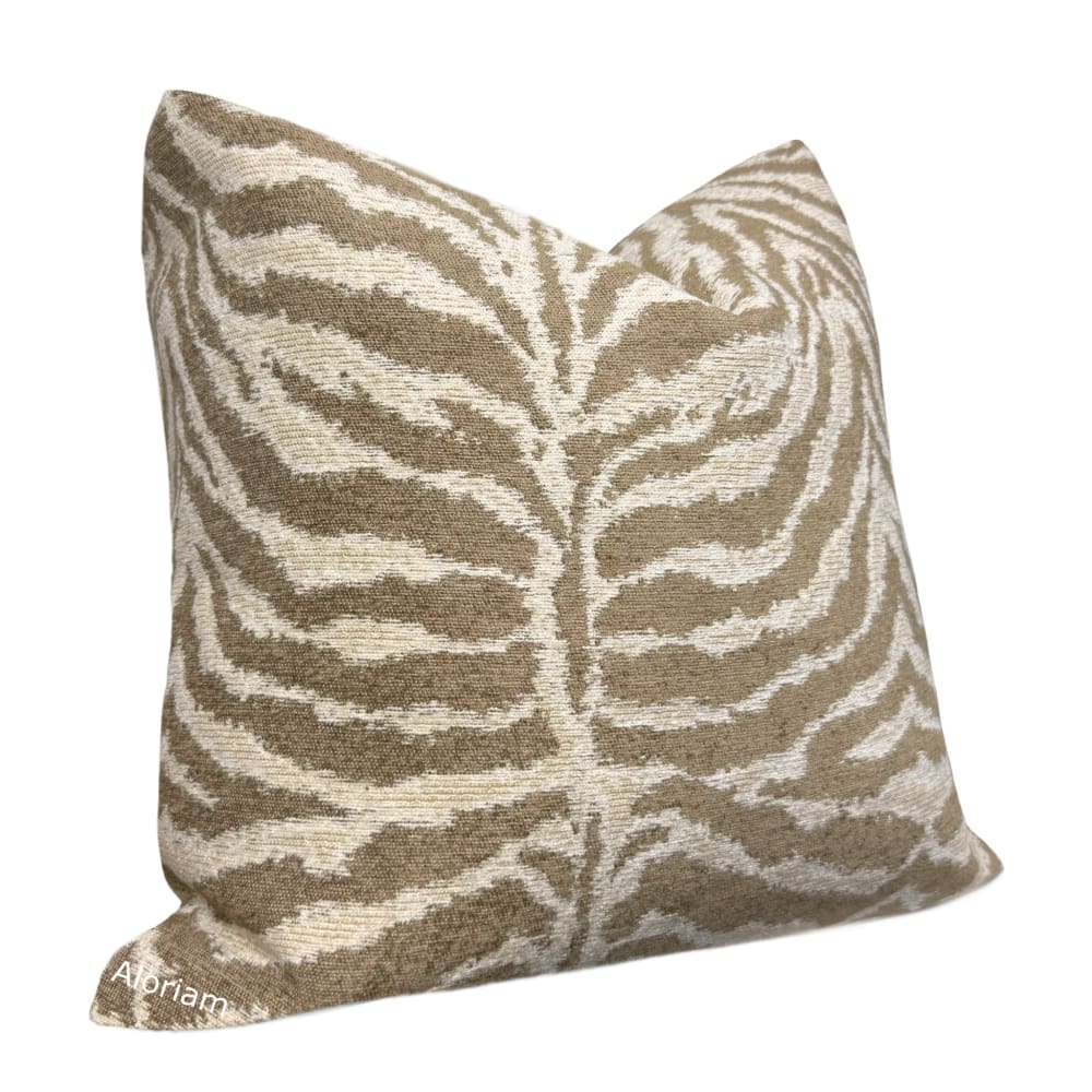 Cream & Sand Tiger Animal Stripe Pattern Chenille Pillow Cover - Aloriam