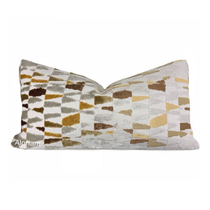 Cyrus III Golden Brown Gray Cream Velvet Pillow Cover - Aloriam