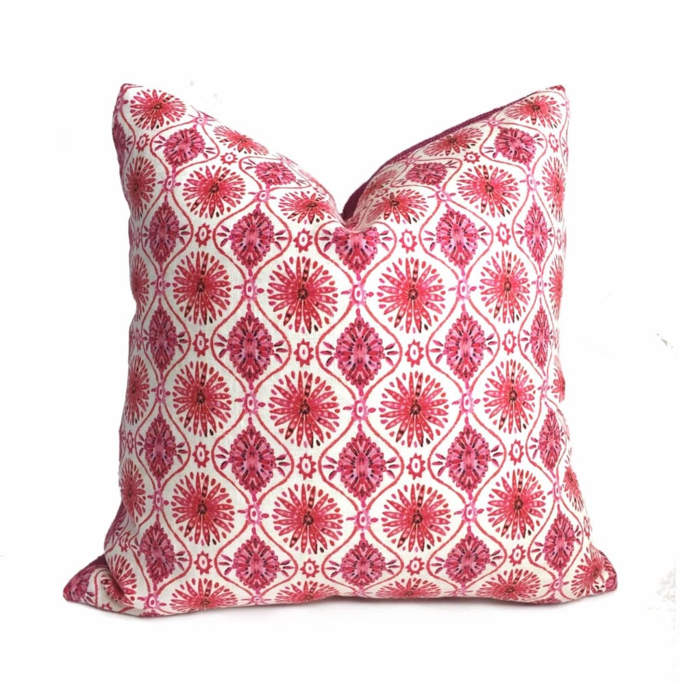 Designer Ethnic Chic Pink Cream Starburst Geometric Pillow Cover by Aloriam