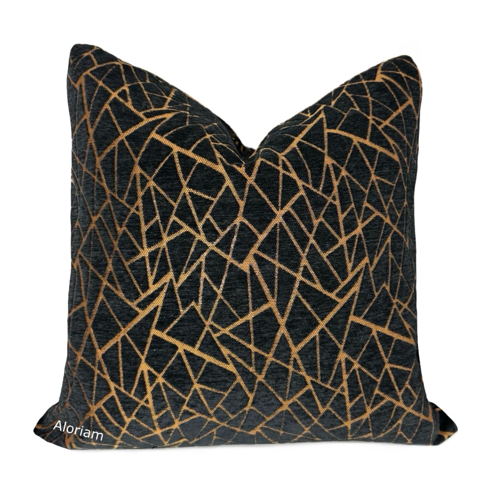 Fractal Black Copper Modern Geometric Chenille Pillow Cover - Aloriam