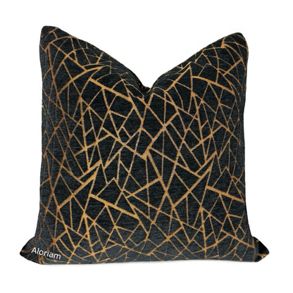 Fractal Black Copper Modern Geometric Chenille Pillow Cover - Aloriam