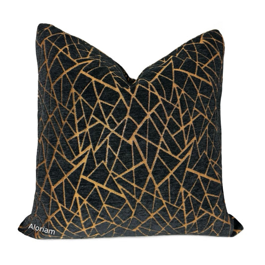 Fractal Black Copper Modern Geometric Chenille Pillow Cover - Aloriam