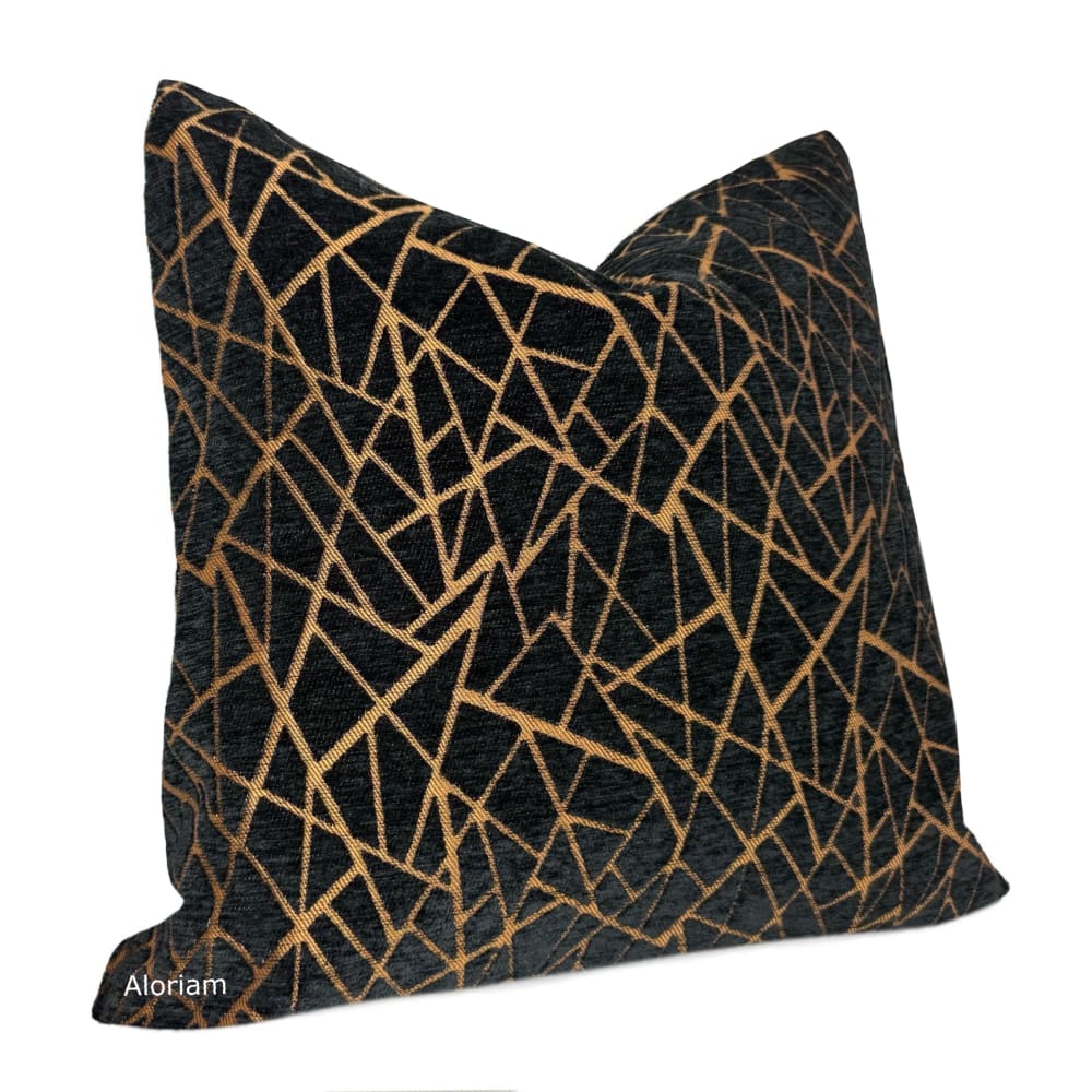 Fractal Black Copper Modern Geometric Chenille Pillow Cover - Aloriam