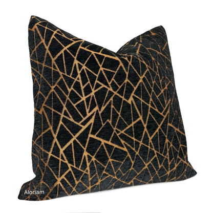 Fractal Black Copper Modern Geometric Chenille Pillow Cover - Aloriam