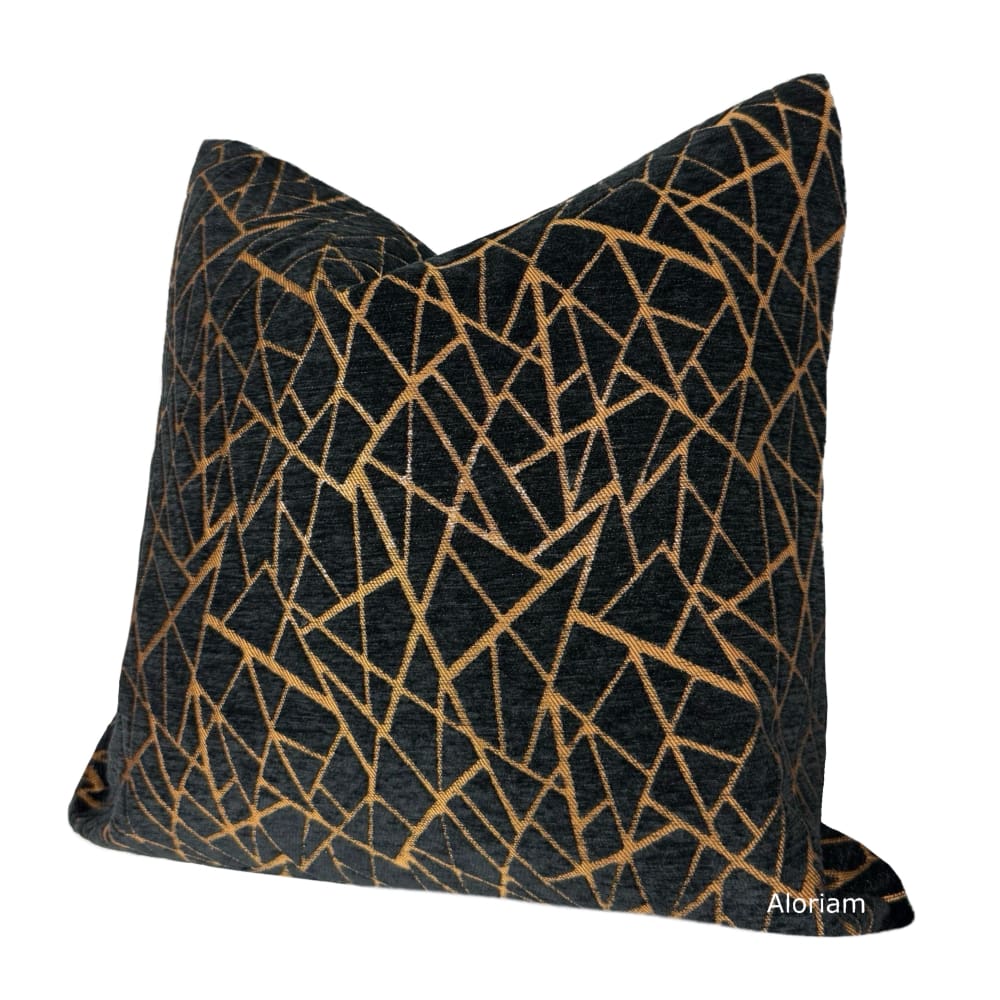 Fractal Black Copper Modern Geometric Chenille Pillow Cover - Aloriam