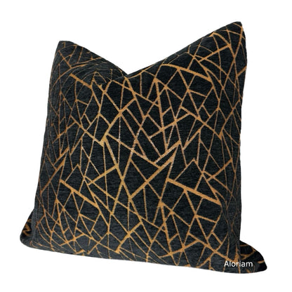 Fractal Black Copper Modern Geometric Chenille Pillow Cover - Aloriam