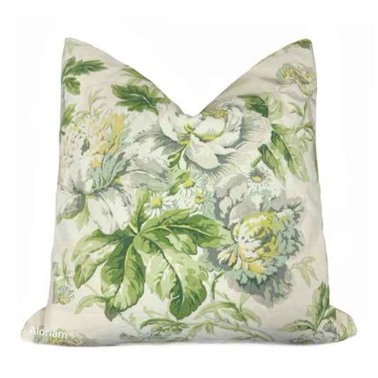 Giverny II Green Cream Floral Print Pillow Cover - Aloriam