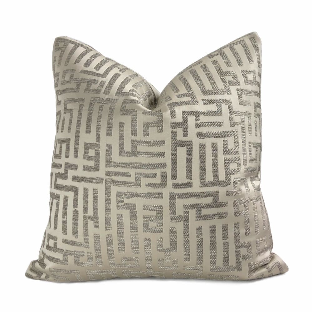 Holly Hunt Written in Code ’Pale Silver’ Driftwood Brown Abstract Maze Pillow Cover (Fabric by the Yard available) - Aloriam