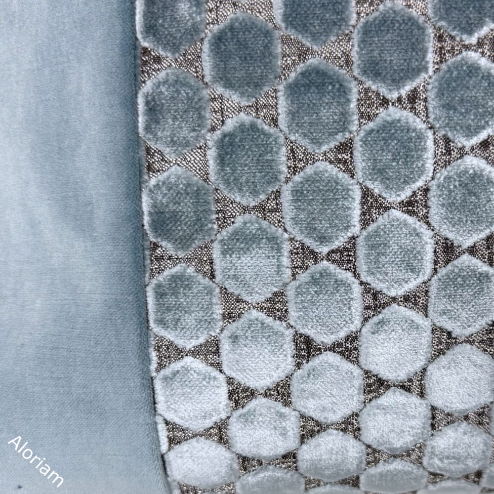 Hudson-Romo Orosi French Blue Cut Velvet Panel Pillow Cover - Fits 20x20 insert (19x19 cover) / Pattern panel front - Solid back - Aloriam