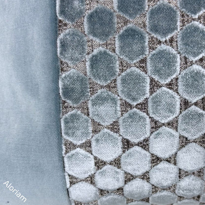 Hudson-Romo Orosi French Blue Cut Velvet Panel Pillow Cover - Fits 20x20 insert (19x19 cover) / Pattern panel front - Solid back - Aloriam