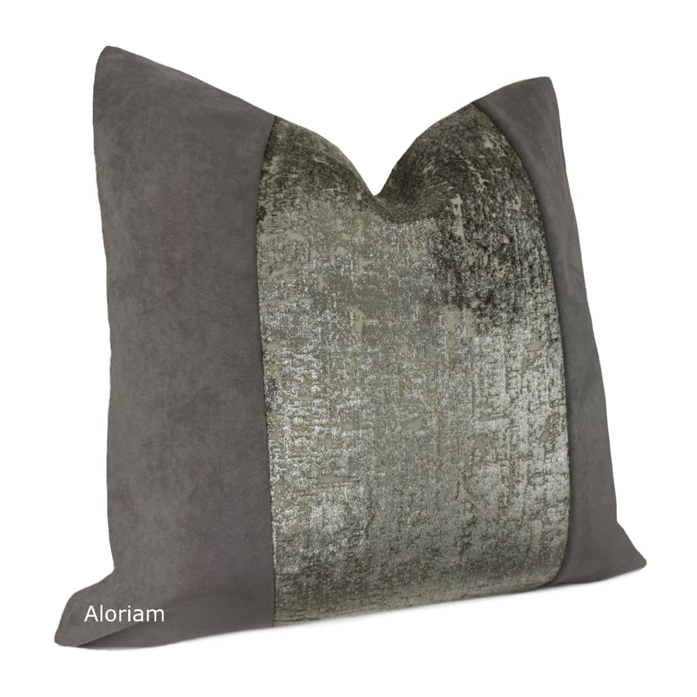 Hudson-Zazie Luxe Metallic Pewter Gray Velvet Pillow Cover - Fits 24x24 insert (22x22 cover) / Panel pattern front - Solid back - Aloriam