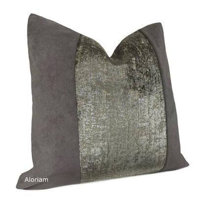Hudson-Zazie Luxe Metallic Pewter Gray Velvet Pillow Cover - Fits 24x24 insert (22x22 cover) / Panel pattern front - Solid back - Aloriam