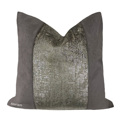 Hudson-Zazie Luxe Metallic Pewter Gray Velvet Pillow Cover - Fits 24x24 insert (22x22 cover) / Panel pattern front - Solid back - Aloriam