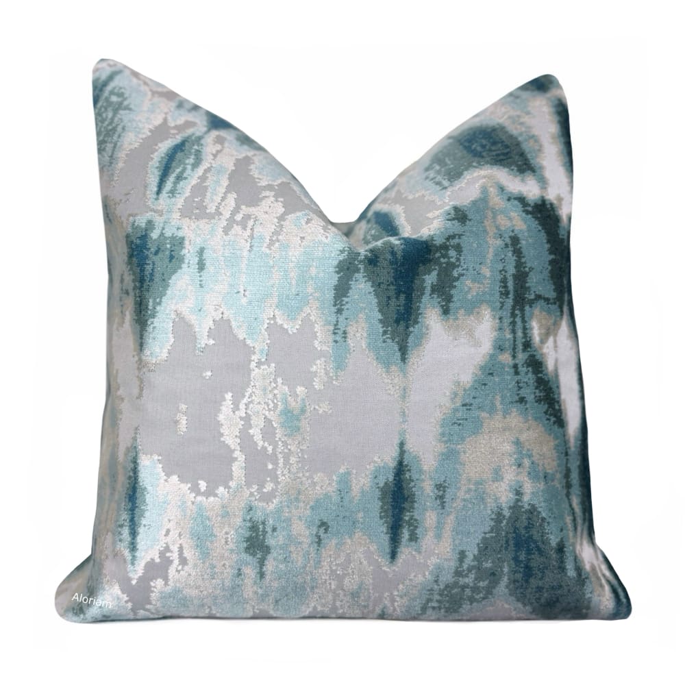 Kodiak I Green Teal Aqua Abstract Velvet Pillow Cover - Aloriam