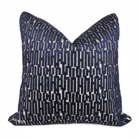 Lincoln Dark Ink Blue Geometric Velvet Pillow Cover - Aloriam