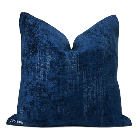 Marsden Sapphire Blue Distressed Tonal Chenille Pillow Cover - Aloriam