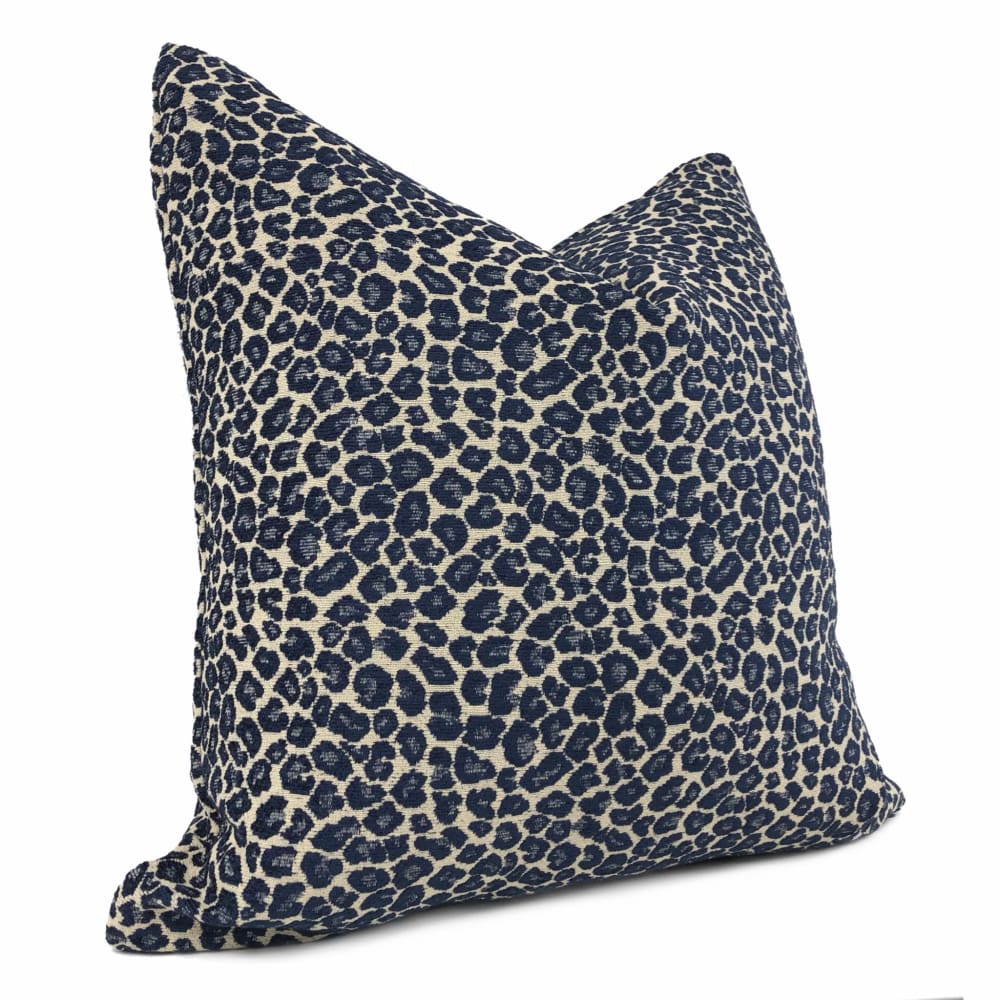 Niobe Navy Blue Leopard Spots Chenille Pillow Cover - Aloriam