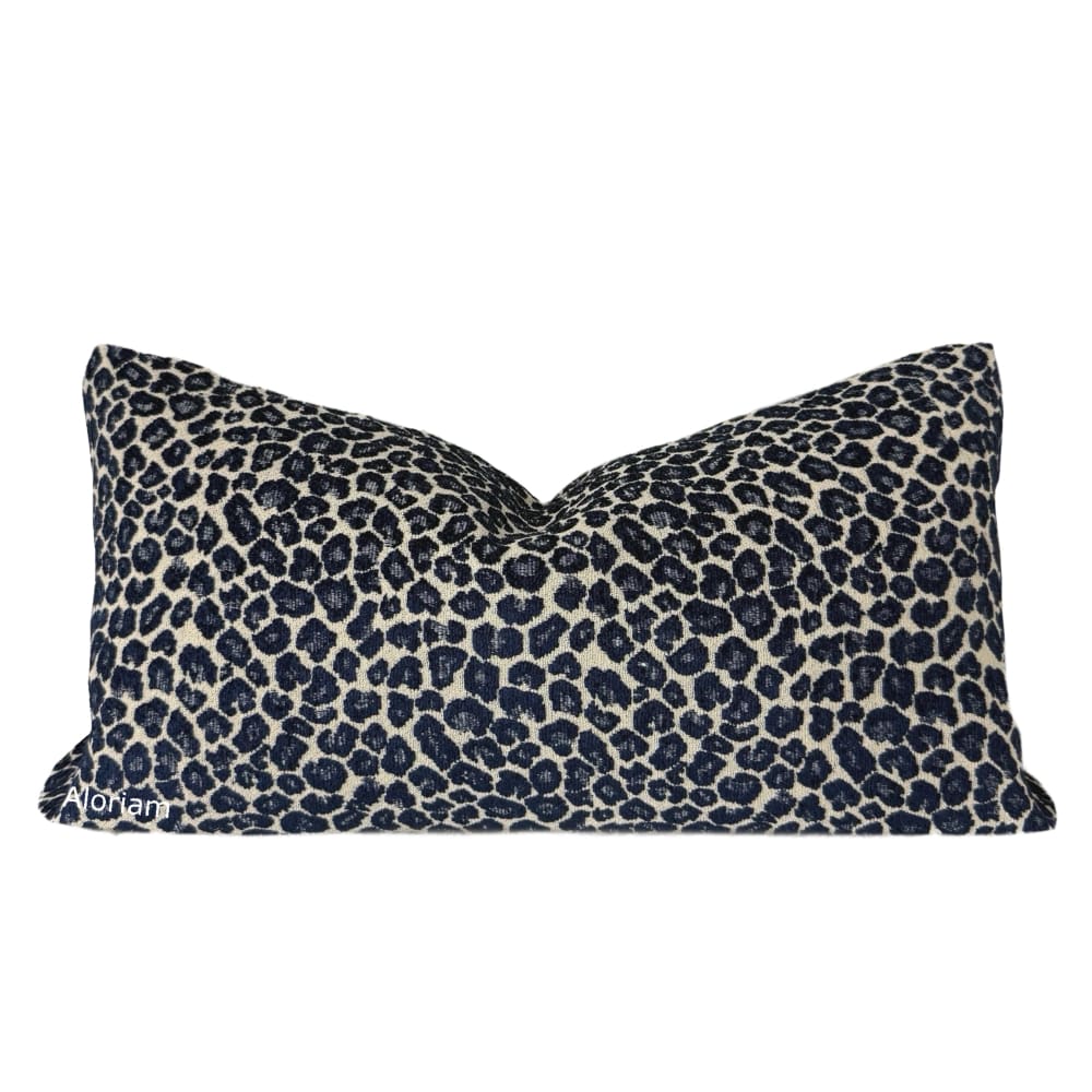 Niobe Navy Blue Leopard Spots Chenille Pillow Cover Aloriam