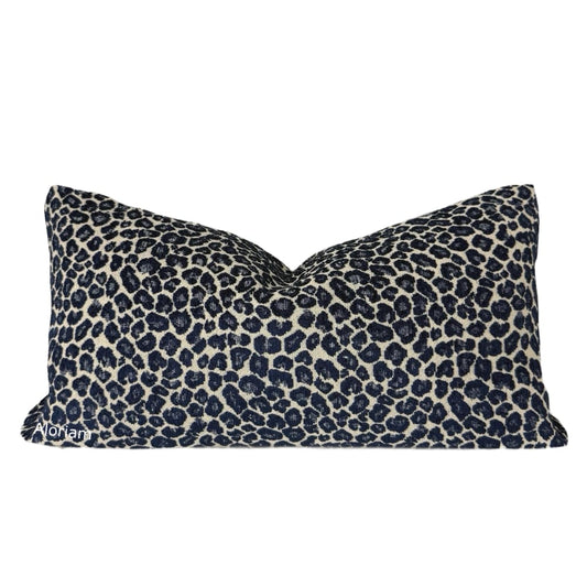 Niobe Navy Blue Leopard Spots Chenille Pillow Cover Aloriam