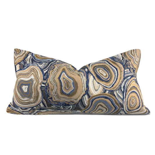 Preziosa II Blue Tan Beige Agate Geode Pattern Pillow Cover (Kravet fabric) - Aloriam