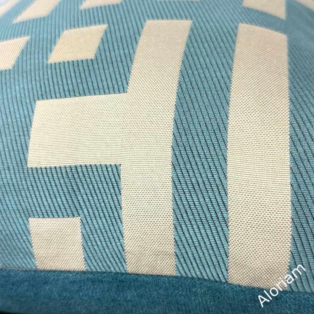 Rialto Art Deco Geometric Aqua Blue Jacquard Pillow Cover Aloriam