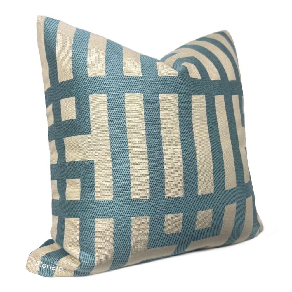 Rialto Art Deco Geometric Aqua Blue Jacquard Pillow Cover - Aloriam