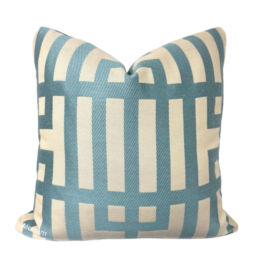 Rialto Art Deco Geometric Aqua Blue Jacquard Pillow Cover Aloriam