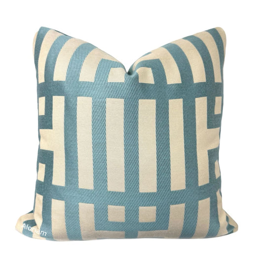 Rialto Art Deco Geometric Aqua Blue Jacquard Pillow Cover Aloriam