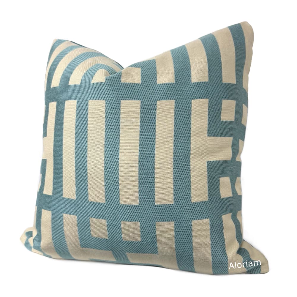 Rialto Art Deco Geometric Aqua Blue Jacquard Pillow Cover - Aloriam