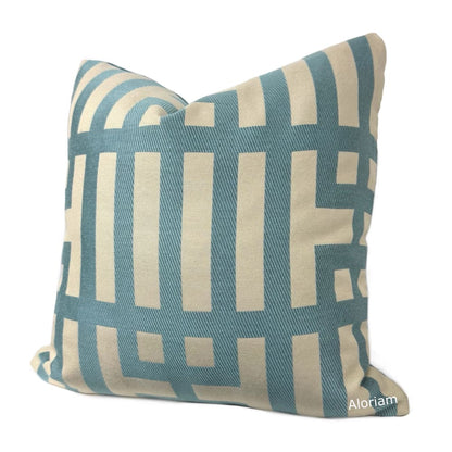 Rialto Art Deco Geometric Aqua Blue Jacquard Pillow Cover - Aloriam