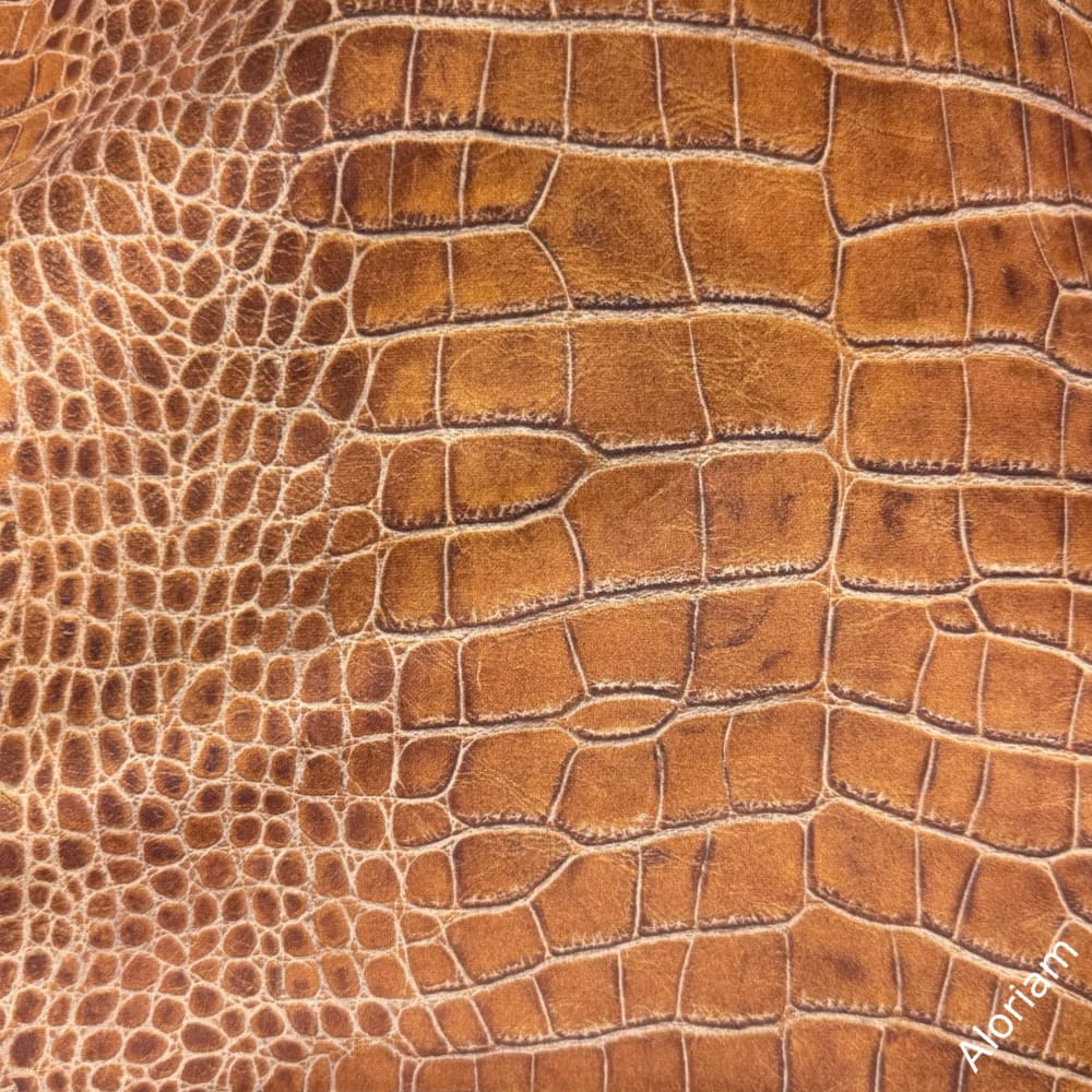 Ricci Cognac Brown Crocodile Print Velvet Pillow Cover - Aloriam