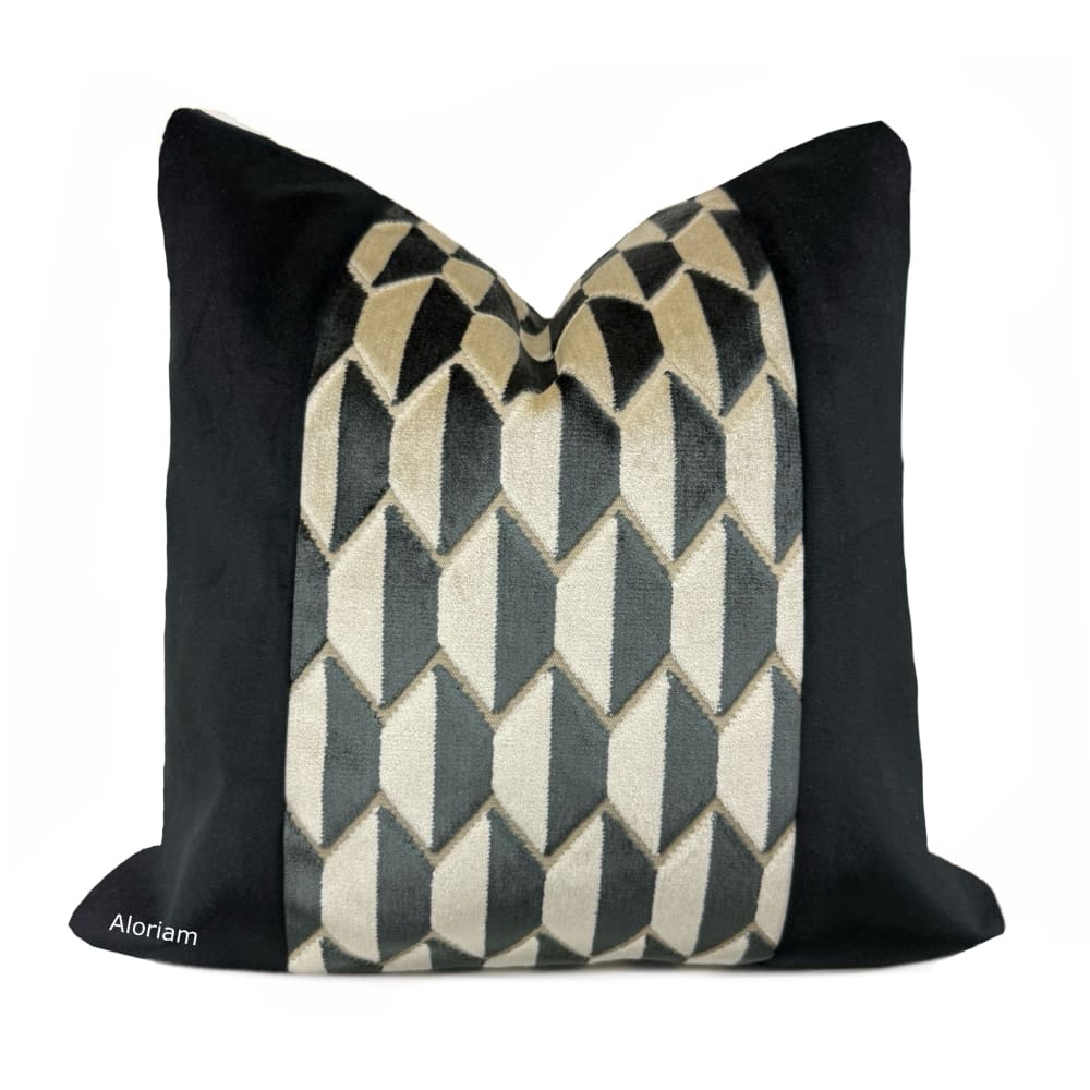 Robert Allen Alessio Black Beige Geometric Velvet Pillow Cover - Aloriam