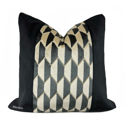 Robert Allen Alessio Black Beige Geometric Velvet Pillow Cover - Aloriam