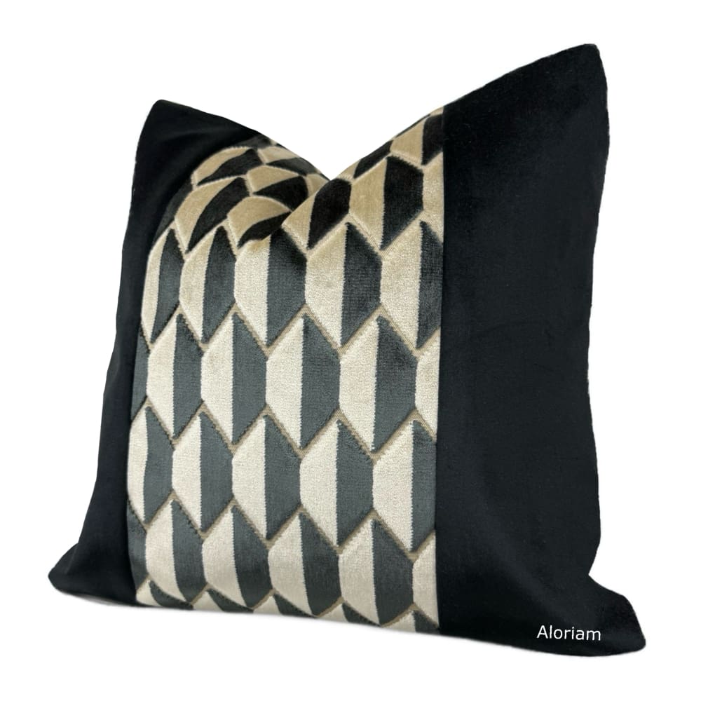Robert Allen Alessio Black Beige Geometric Velvet Pillow Cover - Aloriam