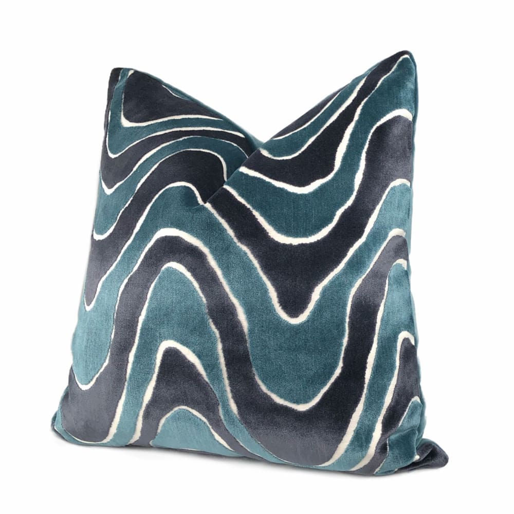 Robert Allen Lush Wave Batik Blue Teal Italian Cut Velvet Pillow Cover - Aloriam