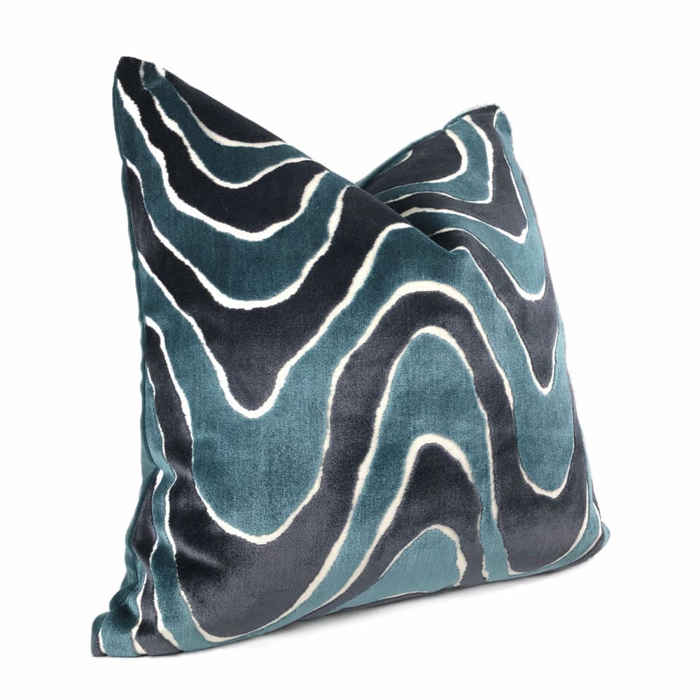 Robert Allen Lush Wave Batik Blue Teal Italian Cut Velvet Pillow Cover - Aloriam
